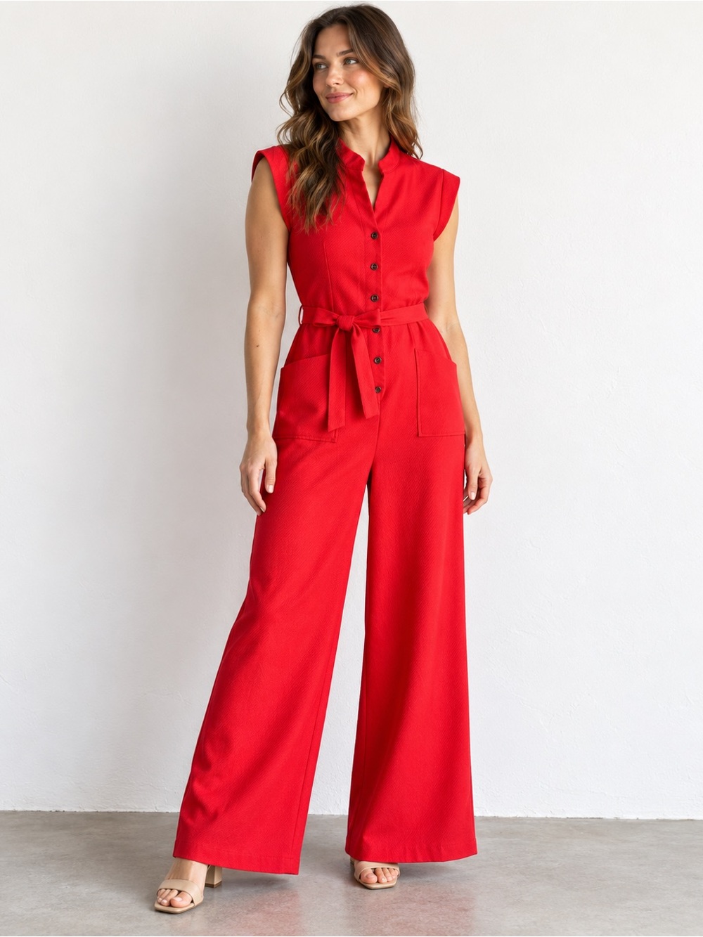 70s Style Mod Retro Red Wide Leg Utility Jumpsuit Byer California Sz M?